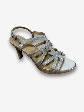 Naturalizer Silver Glitter Heels Strappy Wedding Guest Party Sandals 8